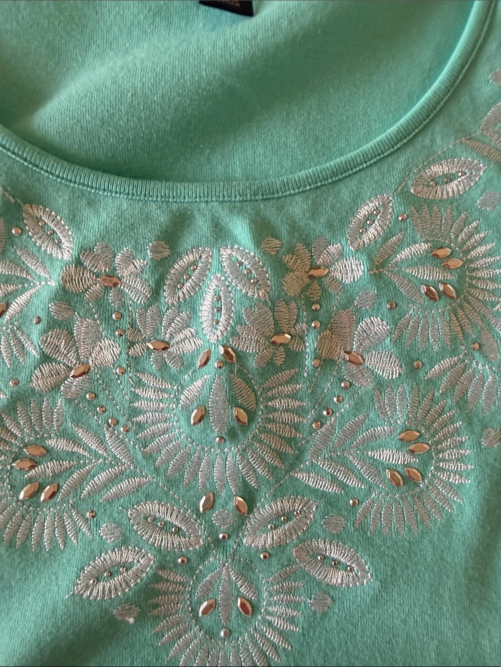 Karen Scott Aqua Embellished Sleeveless Cotton Tank - Picture 3 of 3